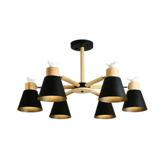 Modern Bird Bucket Pendant Light: Stylish Metal Chandelier For Bedroom 6 / Black