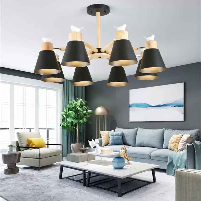 Modern Bird Bucket Pendant Light: Stylish Metal Chandelier For Bedroom