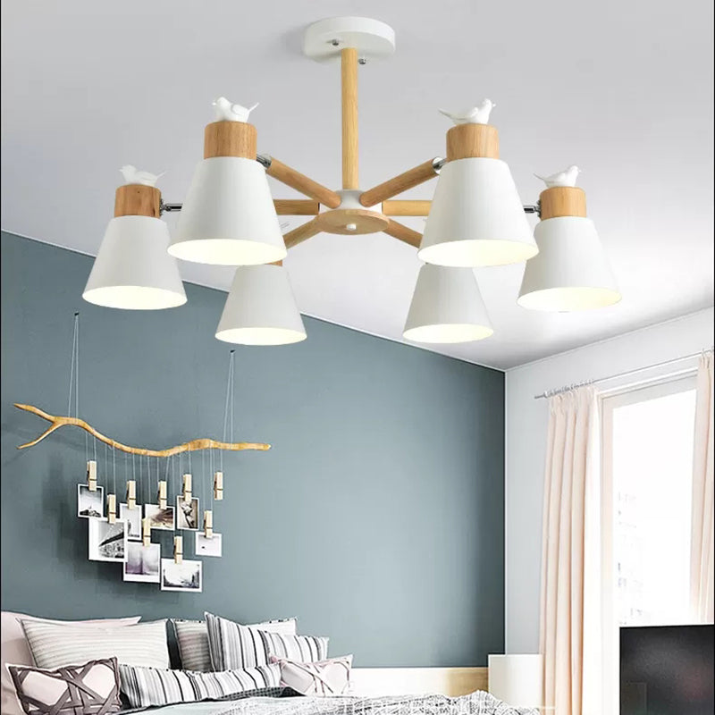 Modern Bird Bucket Pendant Light: Stylish Metal Chandelier For Bedroom