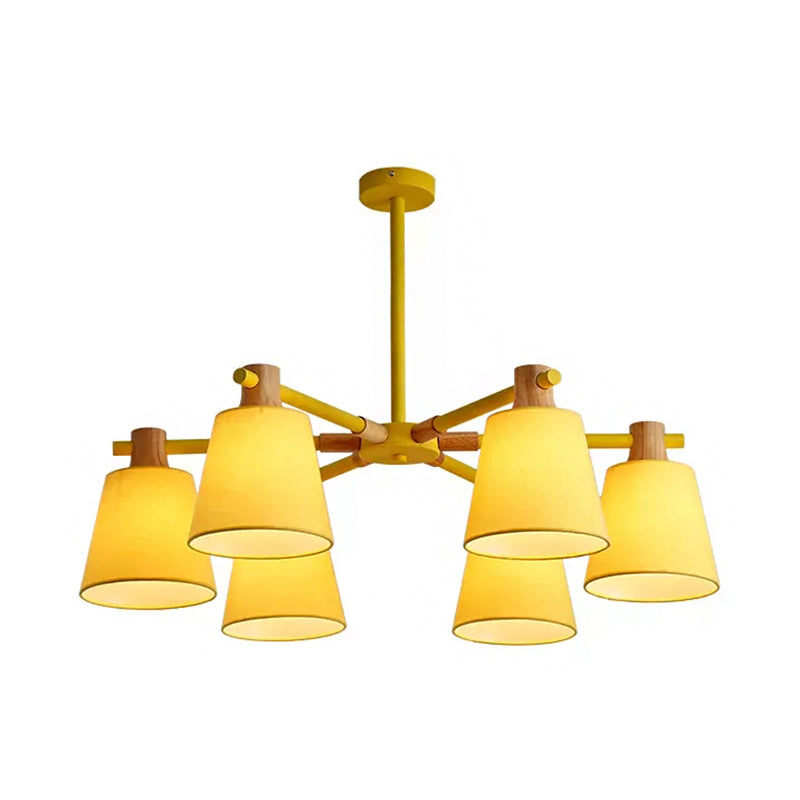 Macaron Style Wood Chandelier - Trapezoid Shade Hanging Light For Kindergarten Bedroom