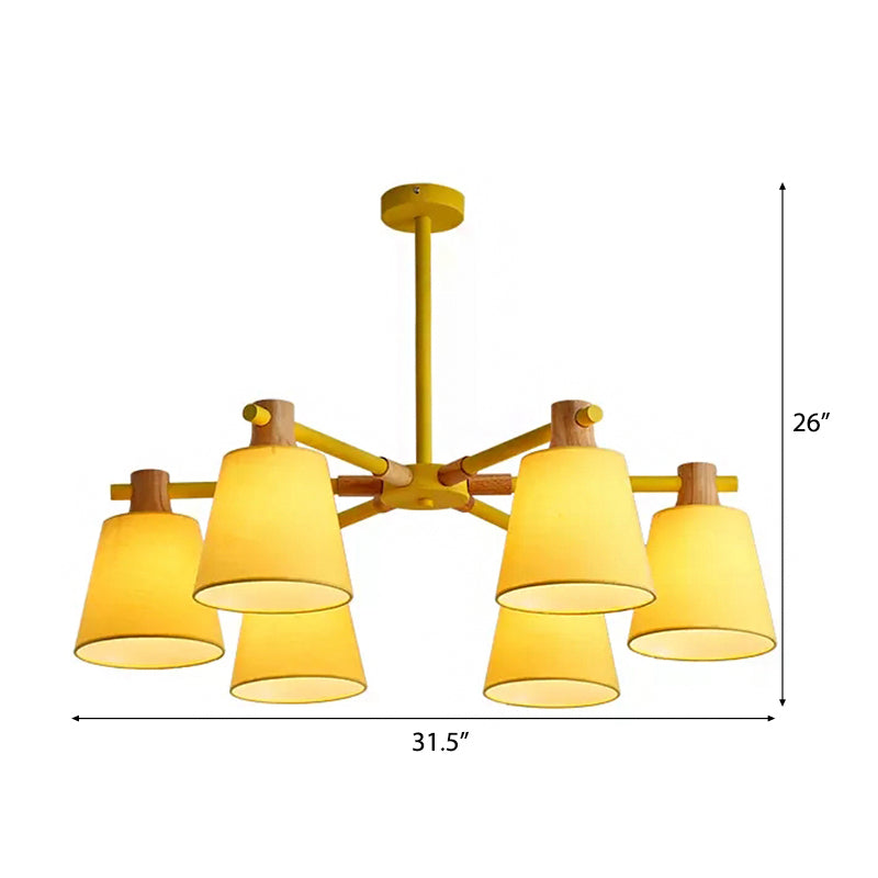 Macaron Style Wood Chandelier - Trapezoid Shade Hanging Light For Kindergarten Bedroom