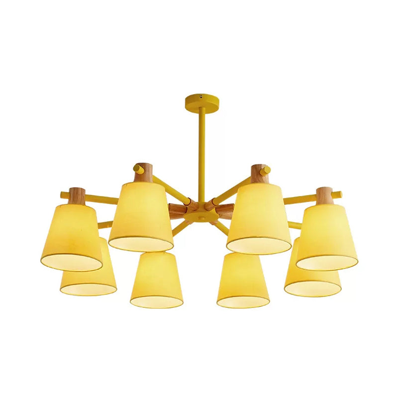 Macaron Style Wood Chandelier - Trapezoid Shade Hanging Light For Kindergarten Bedroom