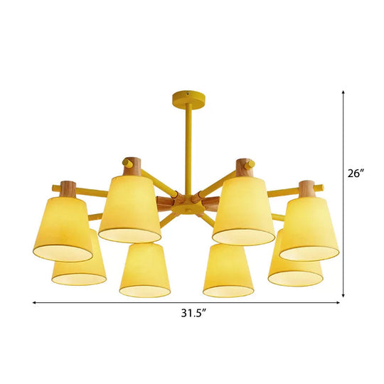 Macaron Style Wood Chandelier - Trapezoid Shade Hanging Light For Kindergarten Bedroom