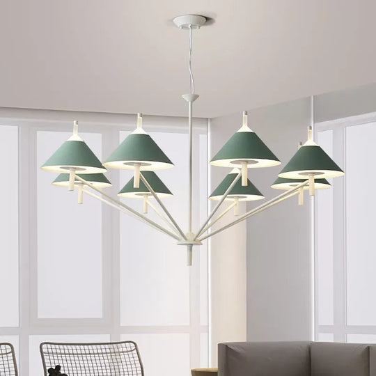 Stylish Macaron Cone Chandelier: Metal Pendant Light For Study Room 8 / Green