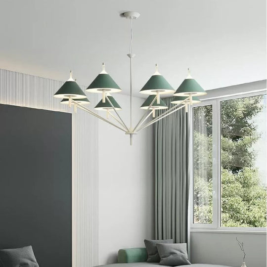 Stylish Macaron Cone Chandelier: Metal Pendant Light For Study Room