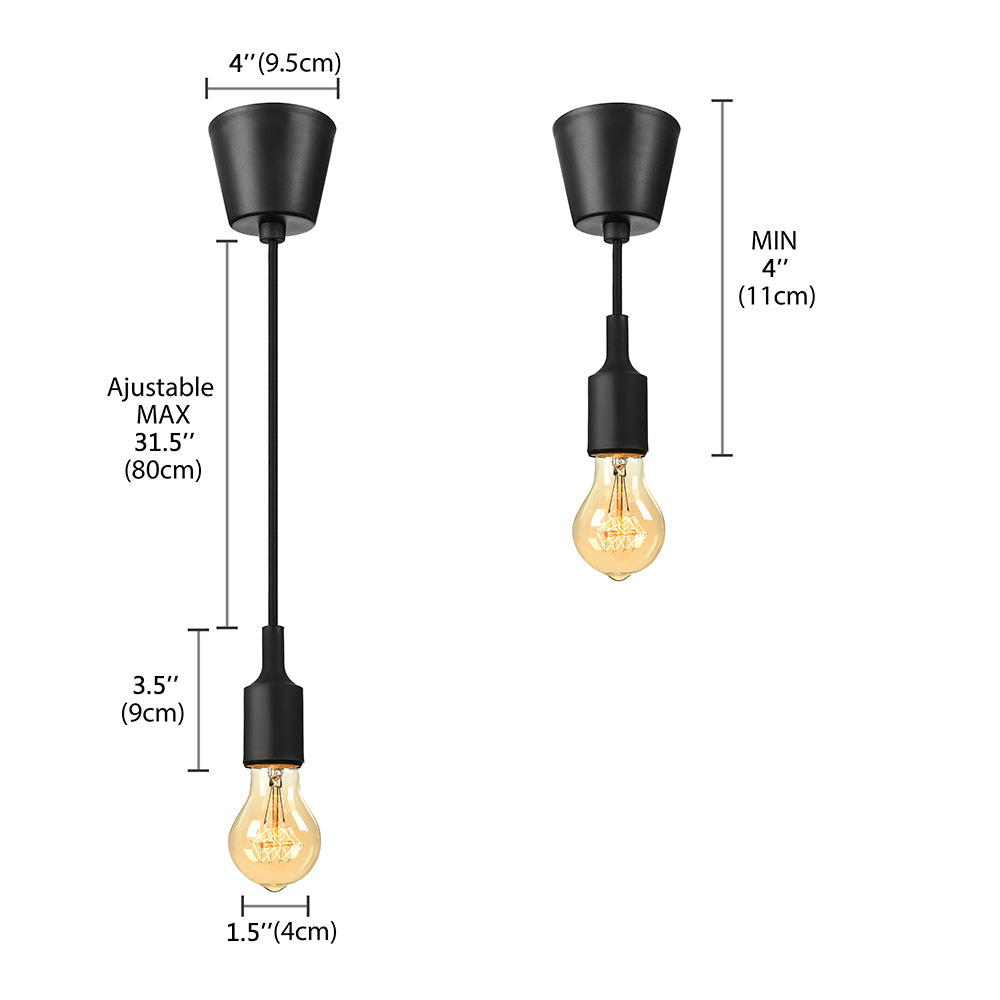 Industrial Pendant Lighting: Silica Gel Exposed Bulb, 1 Head, Adjustable Cord, Black/White