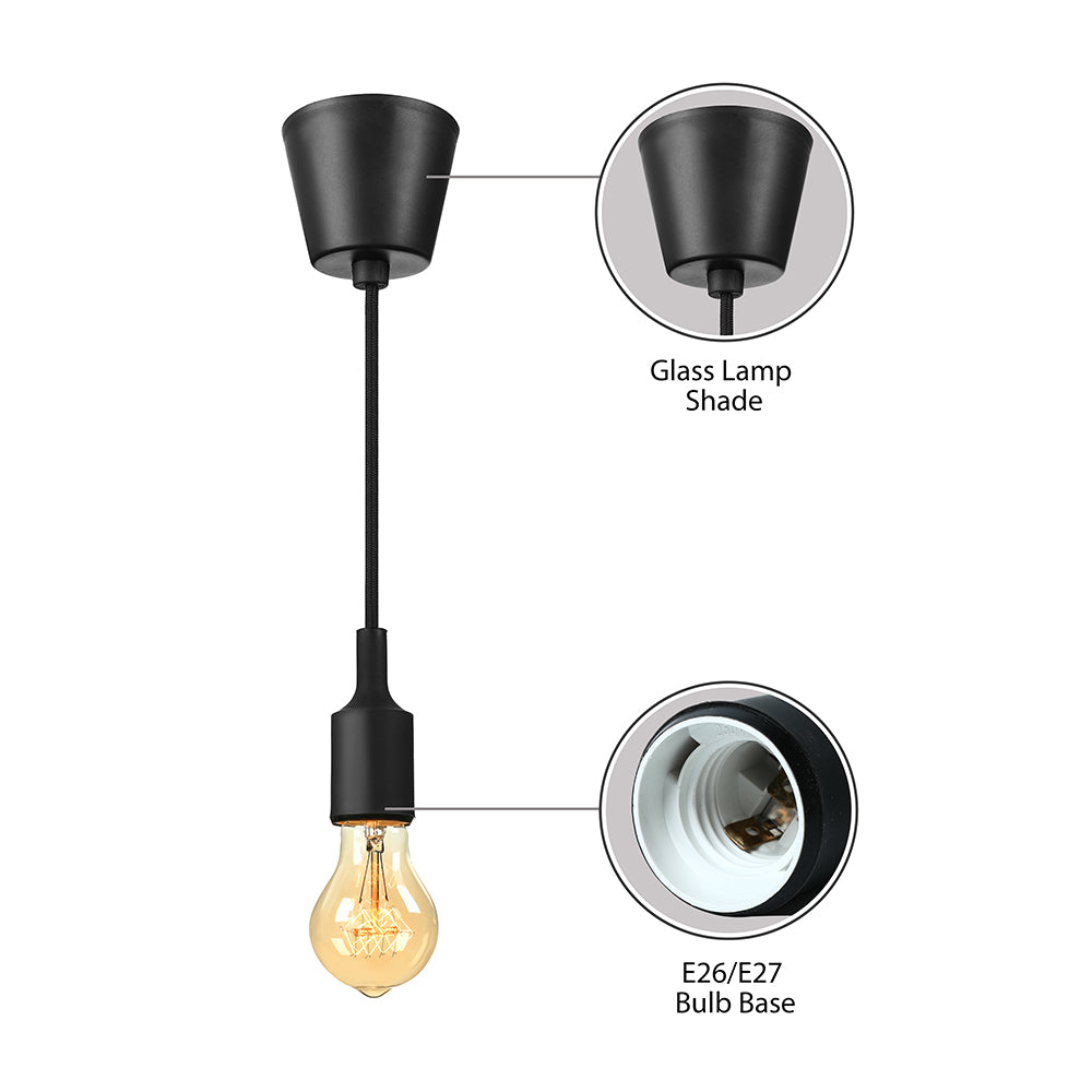 Industrial Pendant Lighting: Silica Gel Exposed Bulb, 1 Head, Adjustable Cord, Black/White