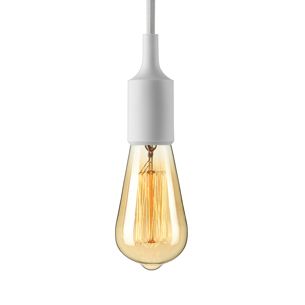 Industrial Pendant Lighting: Silica Gel Exposed Bulb, 1 Head, Adjustable Cord, Black/White