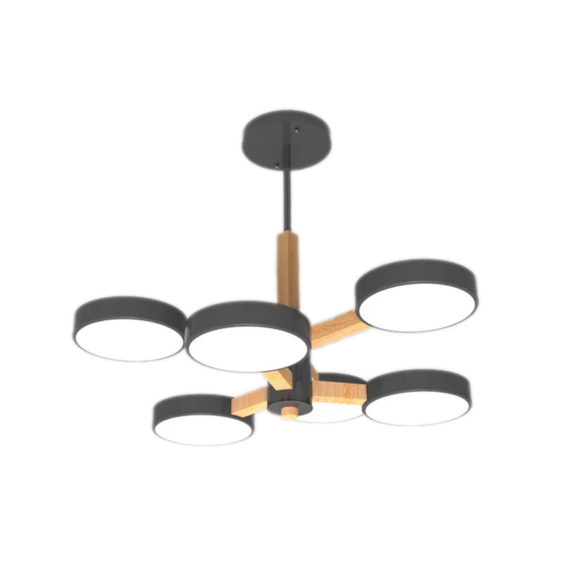 Modern Nordic Hanging Light: Acrylic & Wood Round Chandelier For Living Room