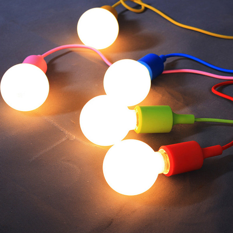 Industrial Pendant Lighting: Silica Gel Exposed Bulb, 1 Head, Adjustable Cord, Black/White