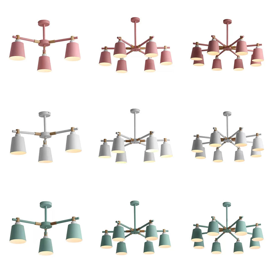 Nordic Style Multi-Head Chandelier For Game Room - Bucket Design With Metal Suspension Light