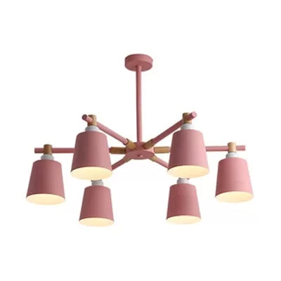 Nordic Style Multi-Head Chandelier For Game Room - Bucket Design With Metal Suspension Light