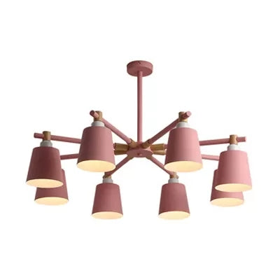 Nordic Style Multi-Head Chandelier For Game Room - Bucket Design With Metal Suspension Light