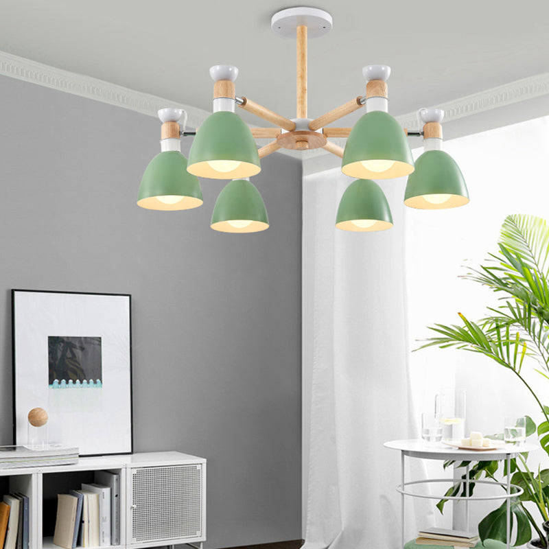 Rotatable Metal Bowl Chandelier - Kindergarten Macaron Hanging Light 6 / Green