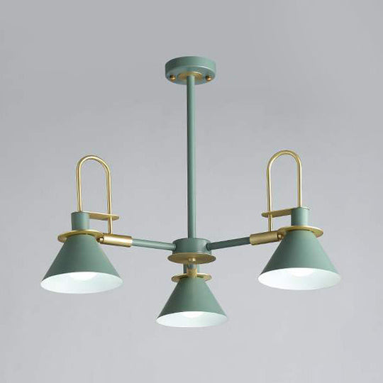 Macaron Loft Funnel Chandelier: Stylish Metal Suspension Light For Nurseries 3 / Green