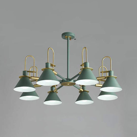 Macaron Loft Funnel Chandelier: Stylish Metal Suspension Light For Nurseries 8 / Green