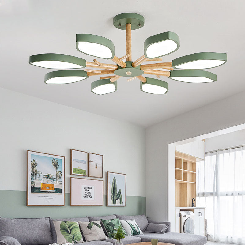 Nordic Style Macaron Chandelier: Leaf Acrylic Shade Hanging Light For Living Room 8 / Green