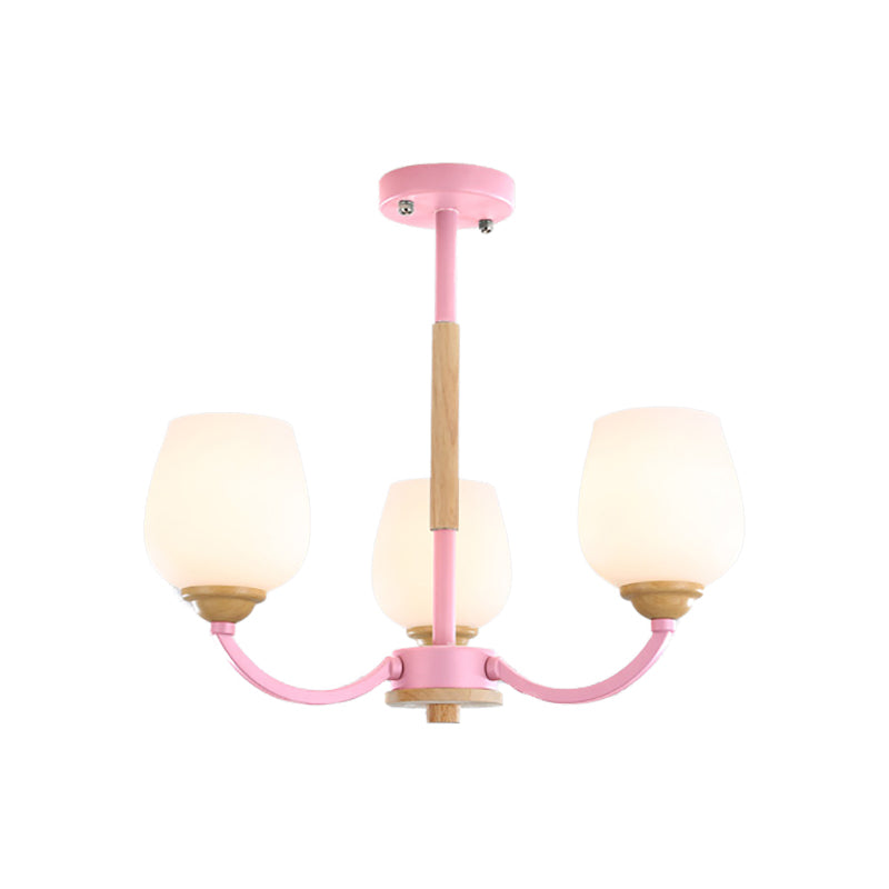 Macaron-Inspired Candy Colored Chandelier With Milk Glass & Metal Hanging Light