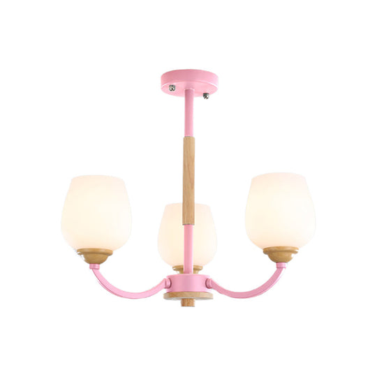 Macaron-Inspired Candy Colored Chandelier With Milk Glass & Metal Hanging Light 3 / Pink