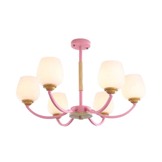 Macaron-Inspired Candy Colored Chandelier With Milk Glass & Metal Hanging Light