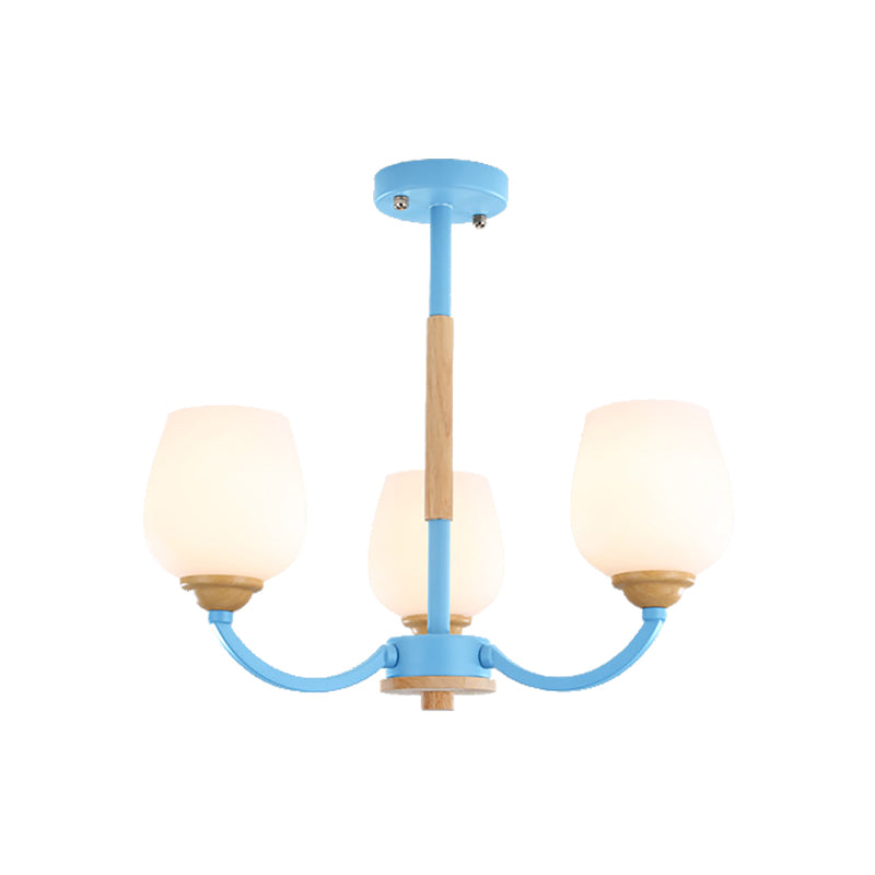 Macaron-Inspired Candy Colored Chandelier With Milk Glass & Metal Hanging Light