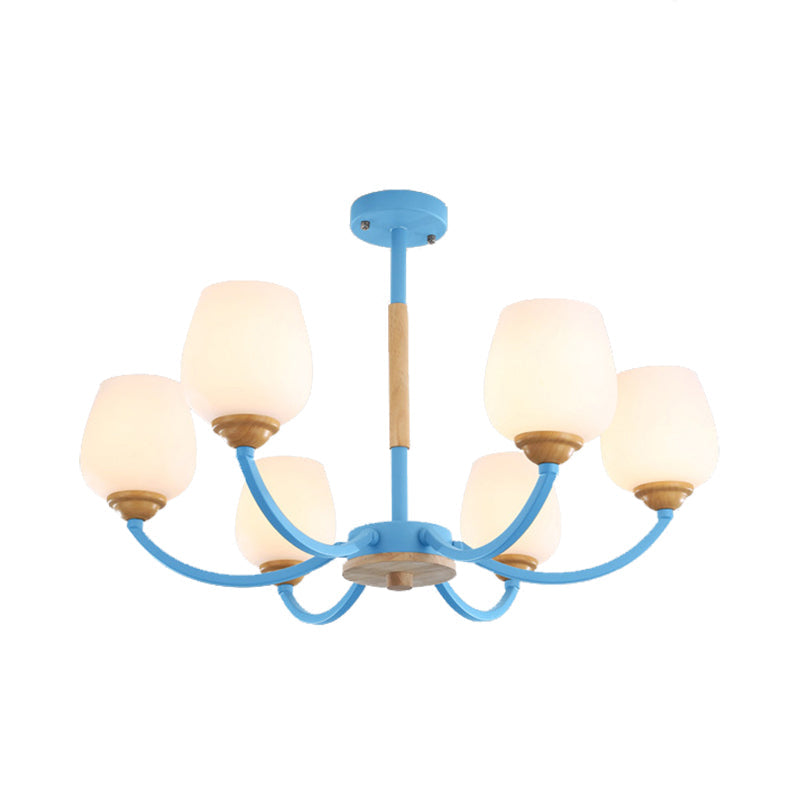 Macaron-Inspired Candy Colored Chandelier With Milk Glass & Metal Hanging Light 6 / Blue