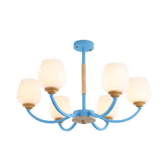 Macaron-Inspired Candy Colored Chandelier With Milk Glass & Metal Hanging Light 6 / Blue