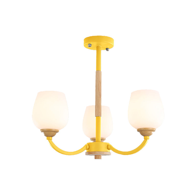 Macaron-Inspired Candy Colored Chandelier With Milk Glass & Metal Hanging Light 3 / Yellow