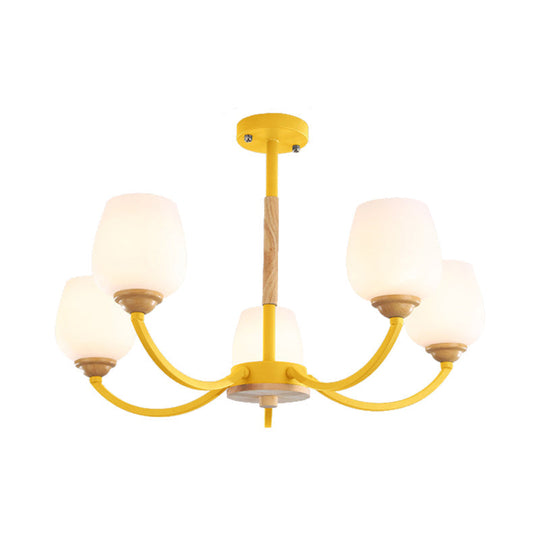 Macaron-Inspired Candy Colored Chandelier With Milk Glass & Metal Hanging Light 5 / Yellow