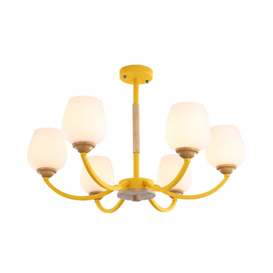 Macaron-Inspired Candy Colored Chandelier With Milk Glass & Metal Hanging Light 6 / Yellow