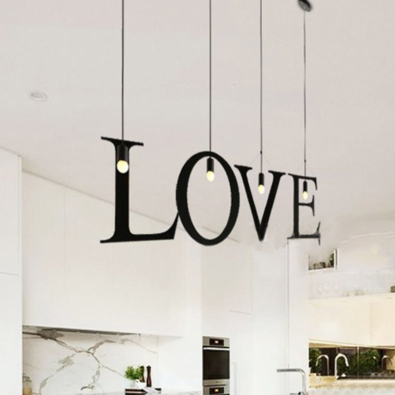 Industrial Black Stainless Steel Letter Shaped Pendant Light Fixture - Adjustable Ceiling Lighting for Bedroom