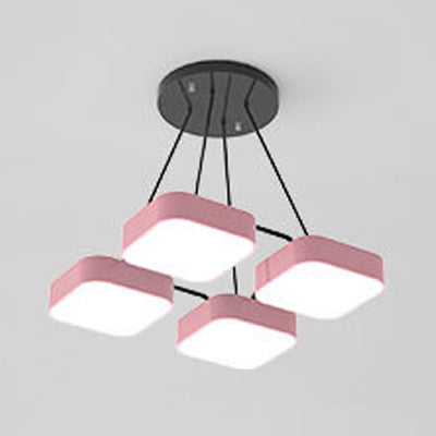 Acrylic Macaron Style Pendant Light For Kindergartens: Square Shade Chandelier