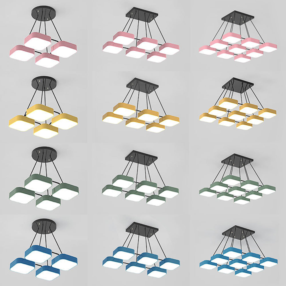 Acrylic Macaron Style Pendant Light For Kindergartens: Square Shade Chandelier