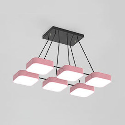 Acrylic Macaron Style Pendant Light For Kindergartens: Square Shade Chandelier