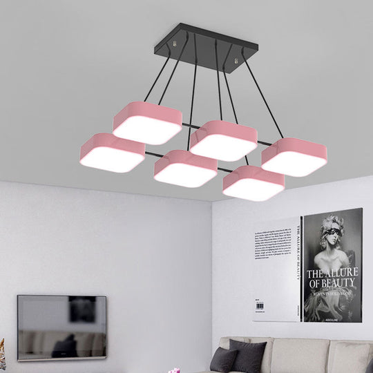 Acrylic Macaron Style Pendant Light For Kindergartens: Square Shade Chandelier