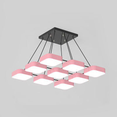 Acrylic Macaron Style Pendant Light For Kindergartens: Square Shade Chandelier