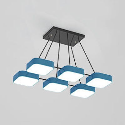 Acrylic Macaron Style Pendant Light For Kindergartens: Square Shade Chandelier