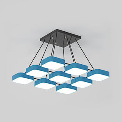 Acrylic Macaron Style Pendant Light For Kindergartens: Square Shade Chandelier