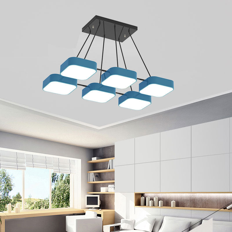 Acrylic Macaron Style Pendant Light For Kindergartens: Square Shade Chandelier