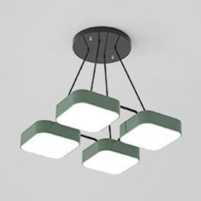 Acrylic Macaron Style Pendant Light For Kindergartens: Square Shade Chandelier