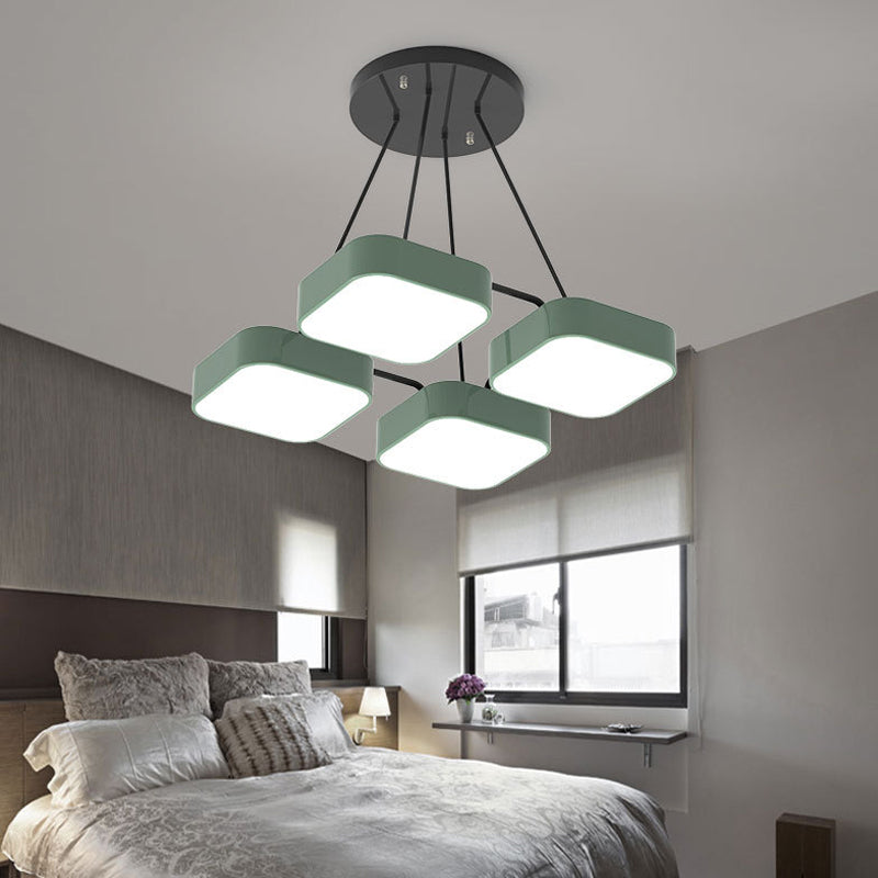 Acrylic Macaron Style Pendant Light For Kindergartens: Square Shade Chandelier