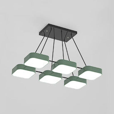 Acrylic Macaron Style Pendant Light For Kindergartens: Square Shade Chandelier