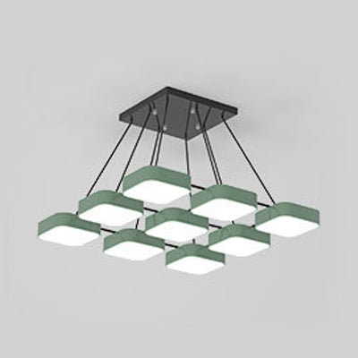 Acrylic Macaron Style Pendant Light For Kindergartens: Square Shade Chandelier