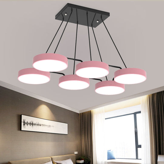 Stylish Macaron Pendant Light For Nursery And Bedroom - Acrylic Round Shade Chandelier