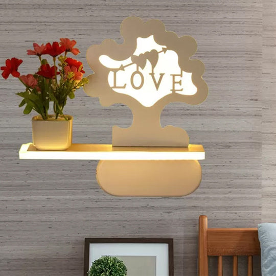 Modern Tree Wall Light With Acrylic Shelf - White Ideal For Kids Bedroom