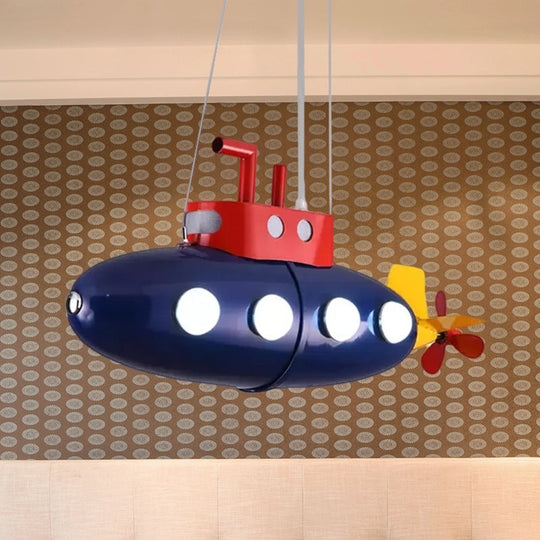 Blue Submarine Chandelier: Metal Hanging Light For Kids Game Room Or Kindergarten