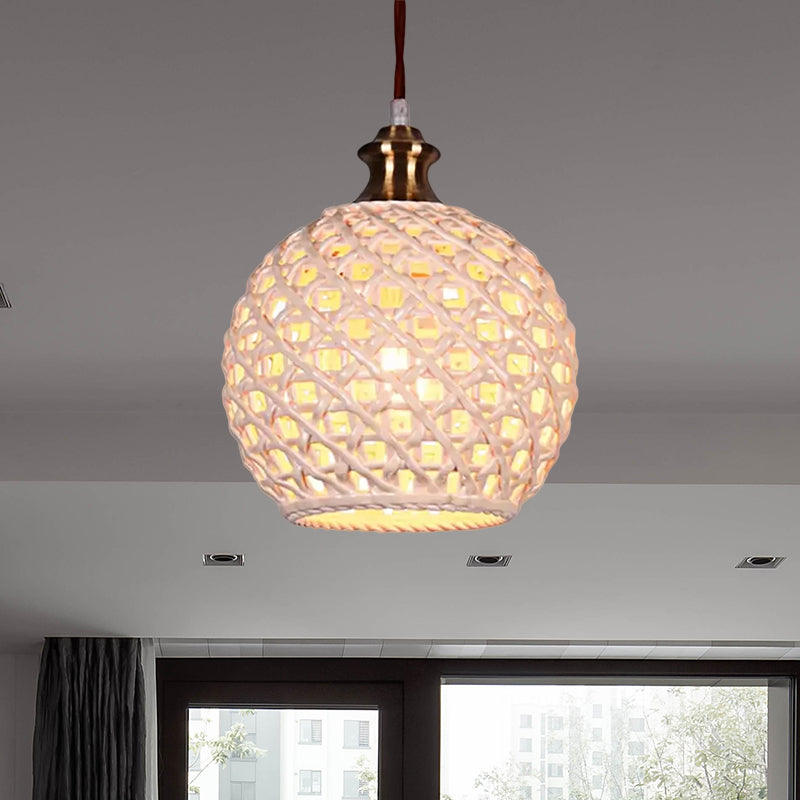 Ceramic Globe Pendant Light For Study Room And Cafe - Creative 1-Head Ceiling