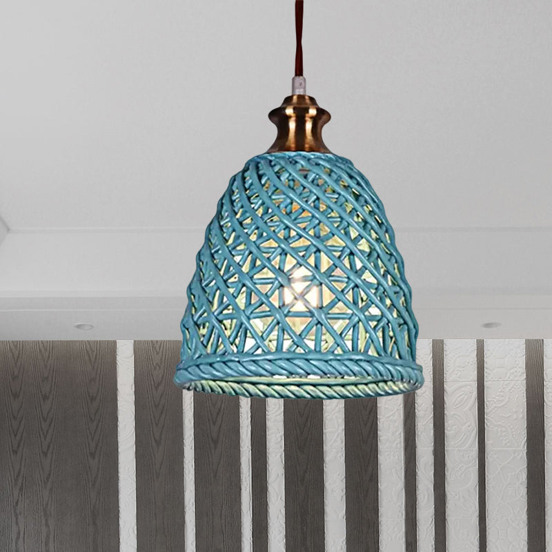 Modern Ceramic Pendant Lamp For Restaurants - Stylish Domed Basket Design 1 Head Hanging Light