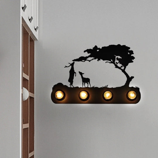 Deer Metal Study Room Wall Light: Antique Black Sconce With 4 Bulbs And Conveyor Belt Design