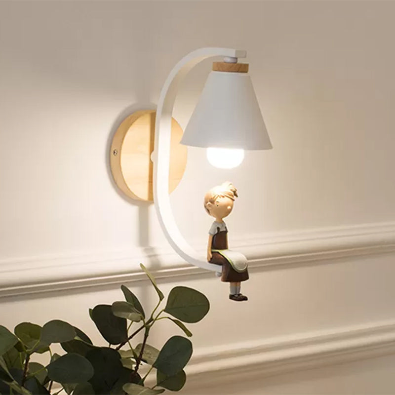 Metal Wall Sconce Light With Funnel Shade - Nordic Style Ideal For Child Bedroom Or Kitchen